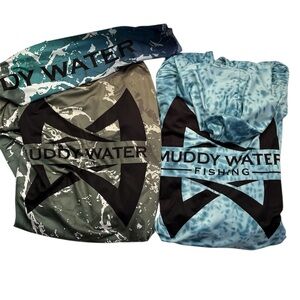 Muddy Water Lot of 2 Fishing Long Sleeve Shirts Pro Guide Hooded Mask Medium
